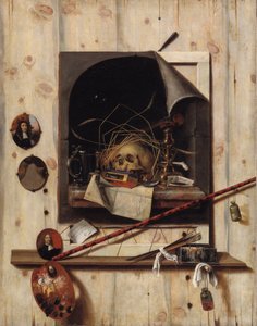 Stüdyo Duvar ve Vanitas Natürmort ile Trompe Loeil